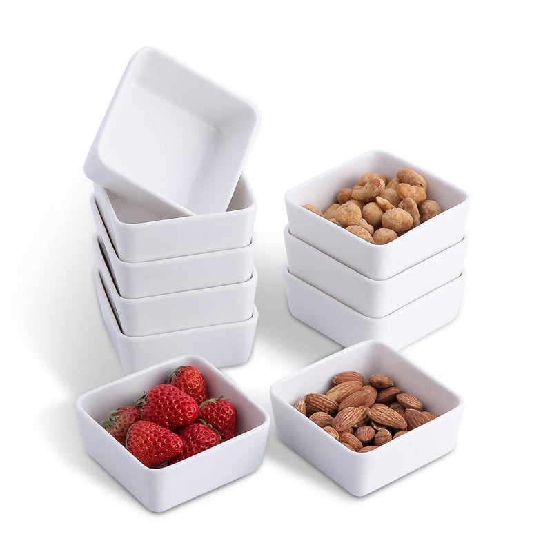 OMAYKEY 3.5 Inch Square Ramekins Set of 10, 6 oz Porcelain Ramekins for Baking, Creme Brulee Dish, Souffle Cups, Appetizer Cups, Dipping Sauce Dish, Custard Dish, Pudding Cups, White - Image 1